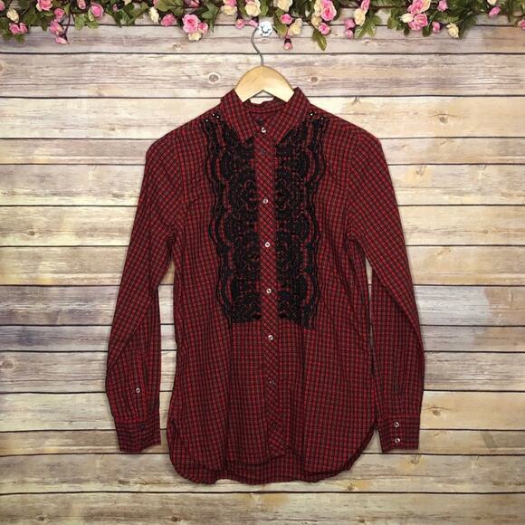 J. Crew Red Embellished Plaid Boy Shirt - Picture 2 of 10